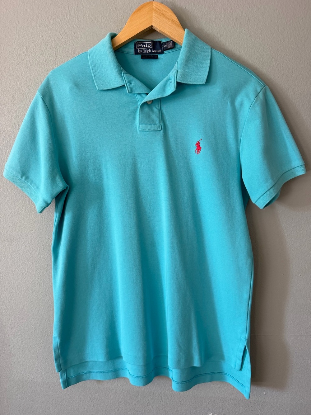Polo Ralph Lauren Custom Fit Polo Shirt Aqua Blue Pink Pony Men’s S